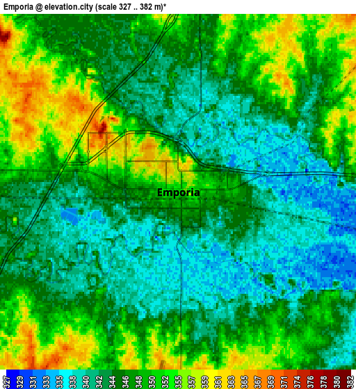 Zoom OUT 2x Emporia, United States elevation map