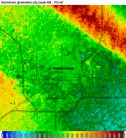 Zoom OUT 2x Hutchinson, United States elevation map