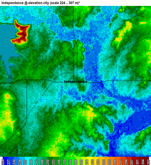 Zoom OUT 2x Independence, United States elevation map