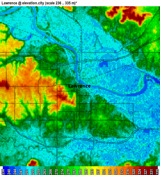 Zoom OUT 2x Lawrence, United States elevation map