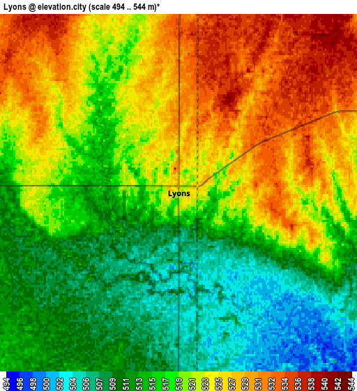 Zoom OUT 2x Lyons, United States elevation map