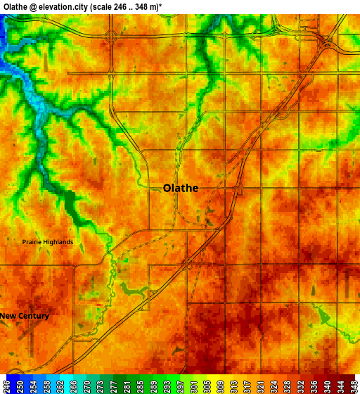 Zoom OUT 2x Olathe, United States elevation map