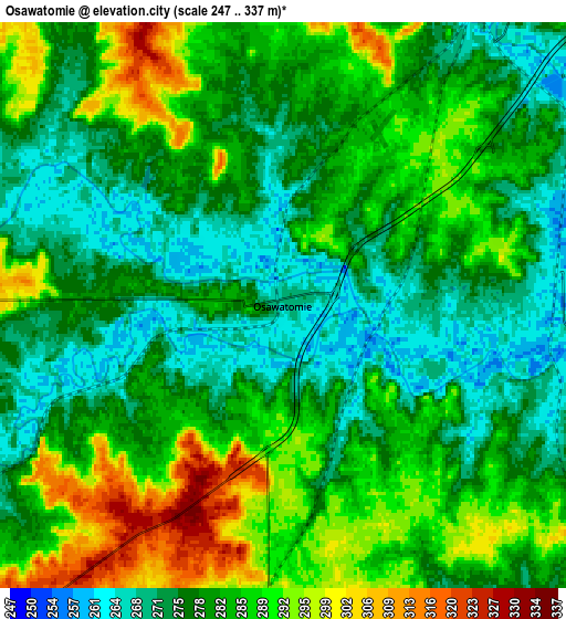 Zoom OUT 2x Osawatomie, United States elevation map