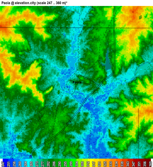 Zoom OUT 2x Paola, United States elevation map