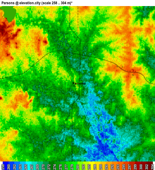 Zoom OUT 2x Parsons, United States elevation map