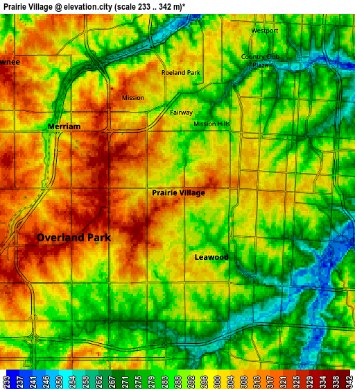 Zoom OUT 2x Prairie Village, United States elevation map