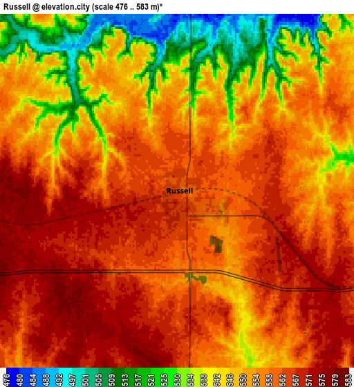 Zoom OUT 2x Russell, United States elevation map