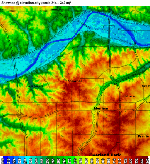 Zoom OUT 2x Shawnee, United States elevation map