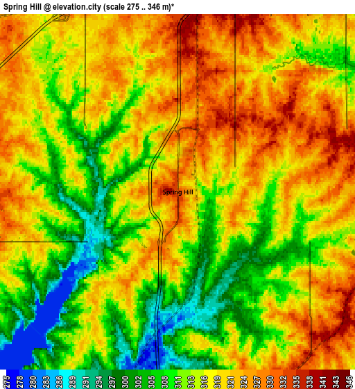 Zoom OUT 2x Spring Hill, United States elevation map