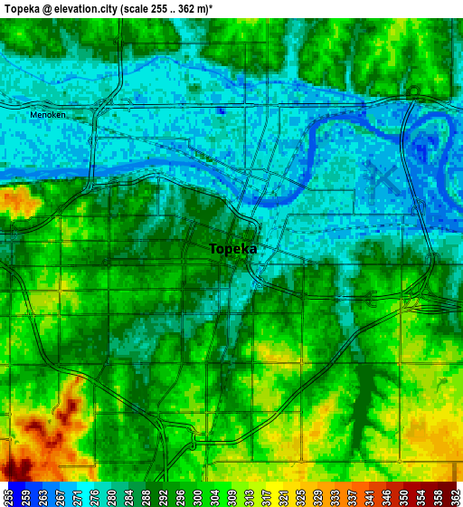 Zoom OUT 2x Topeka, United States elevation map