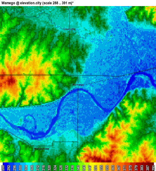 Zoom OUT 2x Wamego, United States elevation map