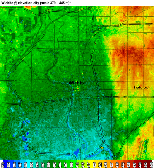 Zoom OUT 2x Wichita, United States elevation map