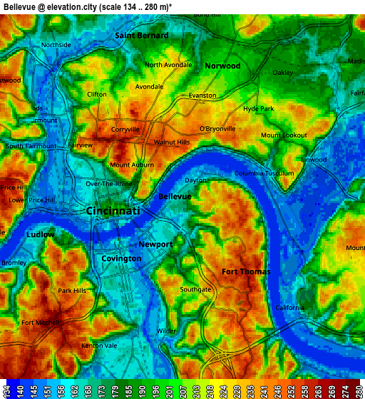 Zoom OUT 2x Bellevue, United States elevation map