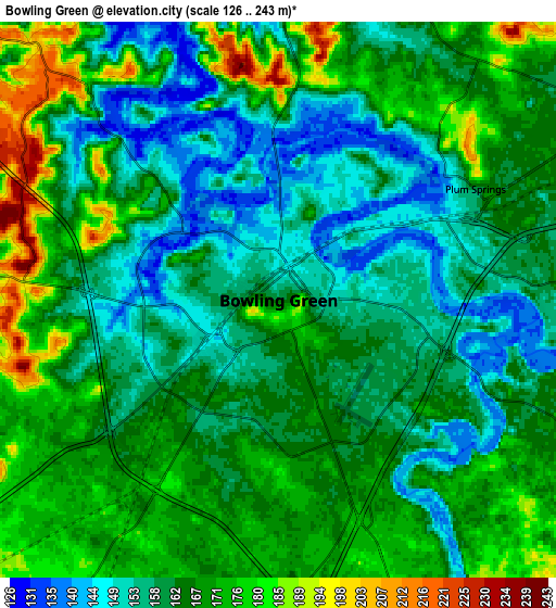 Zoom OUT 2x Bowling Green, United States elevation map