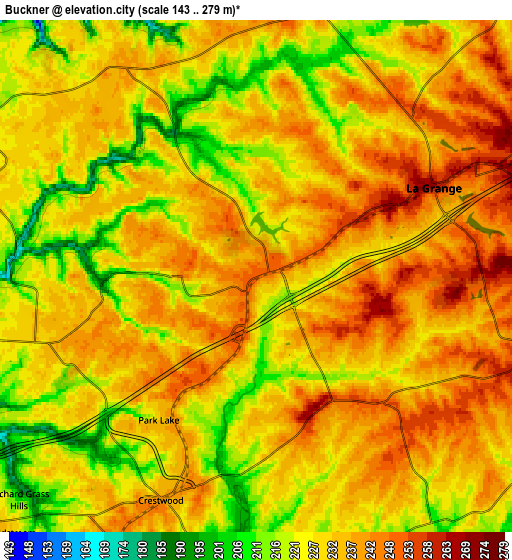 Zoom OUT 2x Buckner, United States elevation map