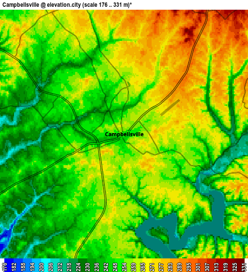 Zoom OUT 2x Campbellsville, United States elevation map