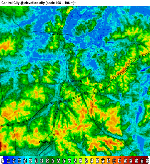 Zoom OUT 2x Central City, United States elevation map