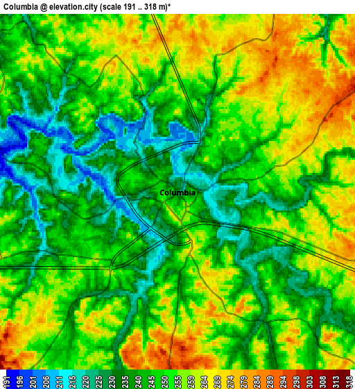 Zoom OUT 2x Columbia, United States elevation map