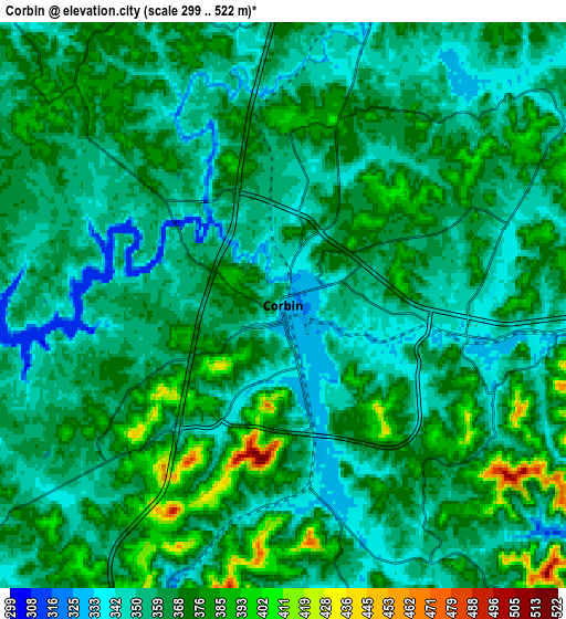 Zoom OUT 2x Corbin, United States elevation map