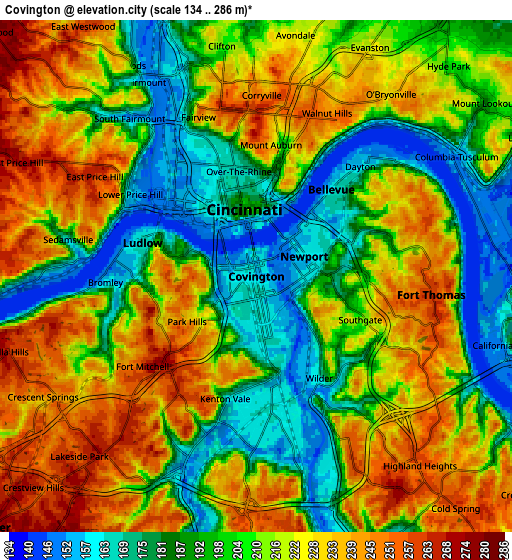 Zoom OUT 2x Covington, United States elevation map