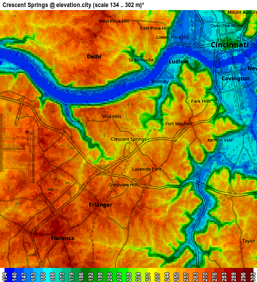 Zoom OUT 2x Crescent Springs, United States elevation map