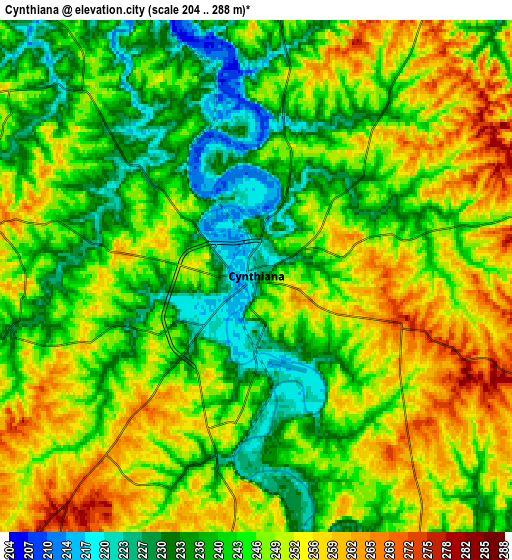 Zoom OUT 2x Cynthiana, United States elevation map