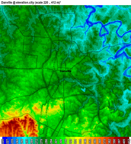 Zoom OUT 2x Danville, United States elevation map