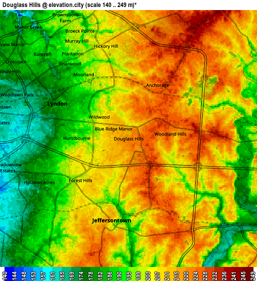 Zoom OUT 2x Douglass Hills, United States elevation map