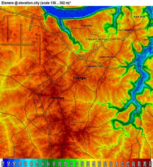 Zoom OUT 2x Elsmere, United States elevation map