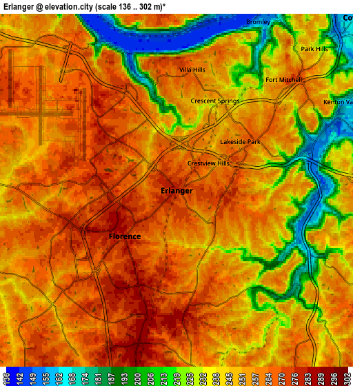 Zoom OUT 2x Erlanger, United States elevation map