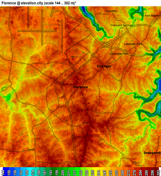 Zoom OUT 2x Florence, United States elevation map