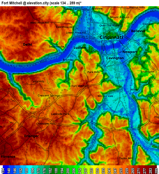 Zoom OUT 2x Fort Mitchell, United States elevation map