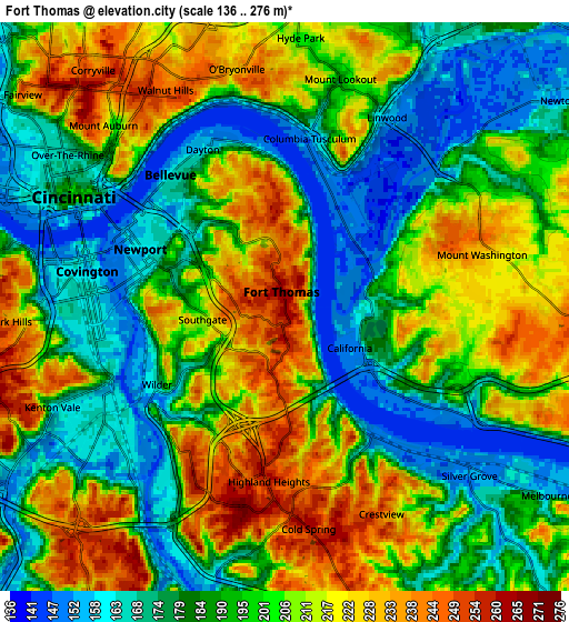 Zoom OUT 2x Fort Thomas, United States elevation map