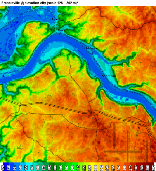 Zoom OUT 2x Francisville, United States elevation map