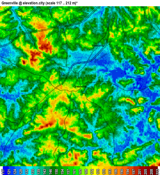 Zoom OUT 2x Greenville, United States elevation map