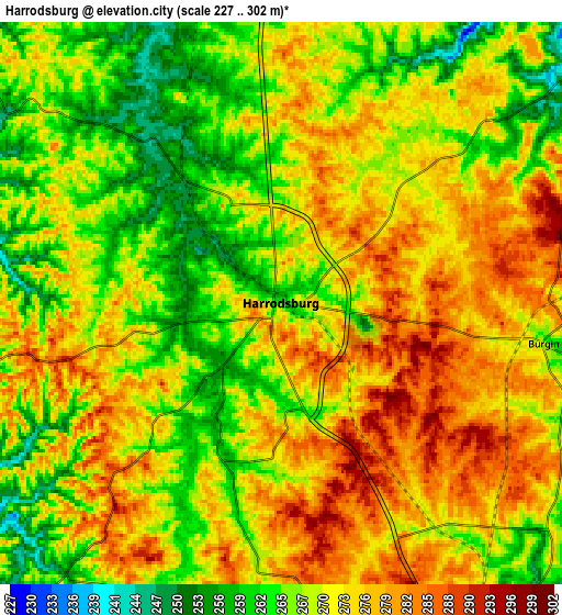 Zoom OUT 2x Harrodsburg, United States elevation map