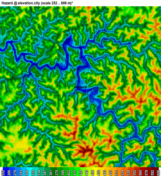 Zoom OUT 2x Hazard, United States elevation map