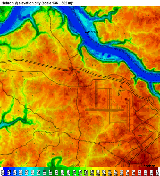 Zoom OUT 2x Hebron, United States elevation map