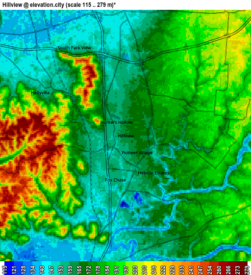 Zoom OUT 2x Hillview, United States elevation map