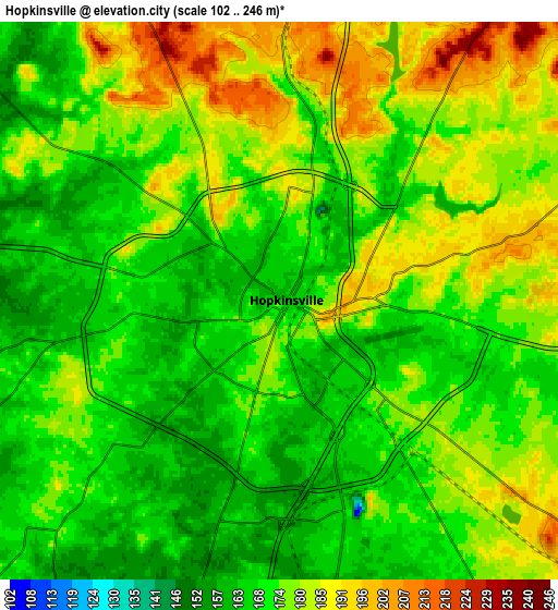 Zoom OUT 2x Hopkinsville, United States elevation map