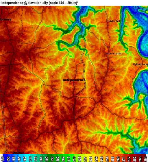 Zoom OUT 2x Independence, United States elevation map