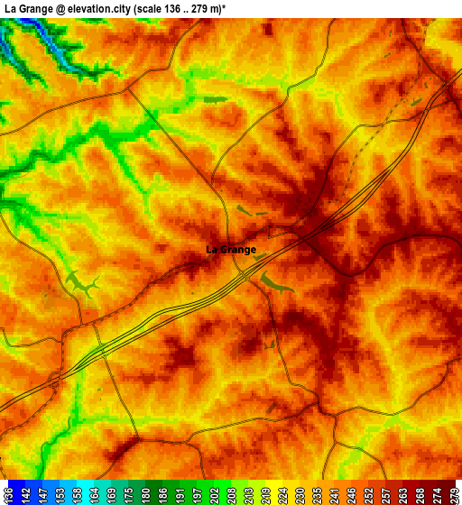 Zoom OUT 2x La Grange, United States elevation map