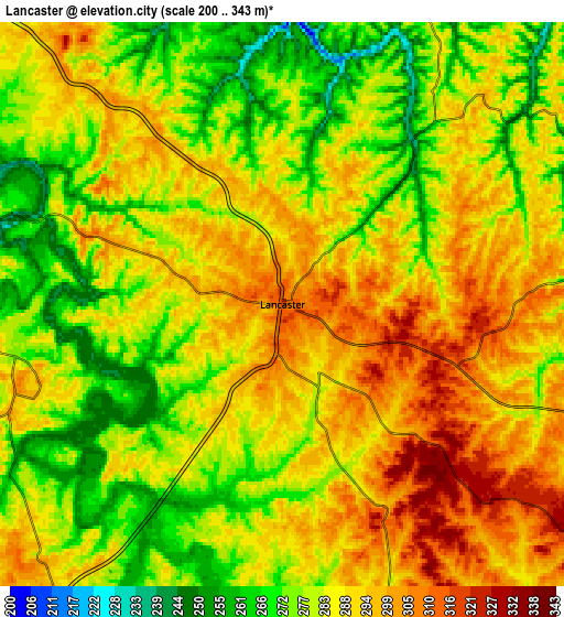 Zoom OUT 2x Lancaster, United States elevation map