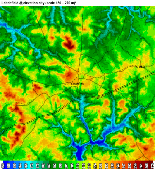 Zoom OUT 2x Leitchfield, United States elevation map