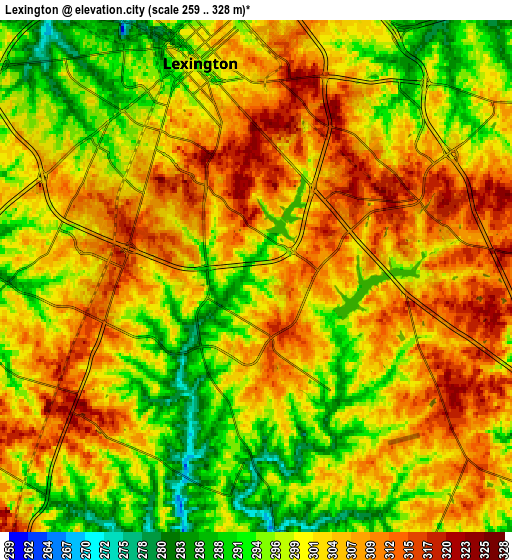 Zoom OUT 2x Lexington, United States elevation map