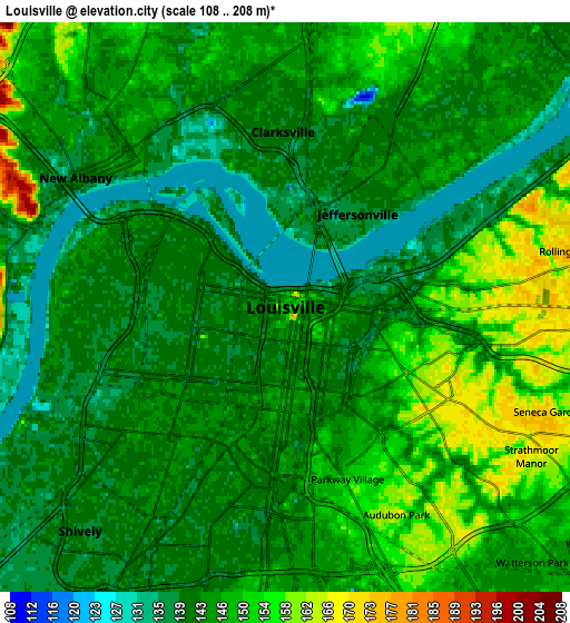 Zoom OUT 2x Louisville, United States elevation map