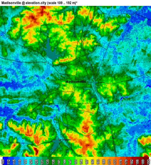 Zoom OUT 2x Madisonville, United States elevation map