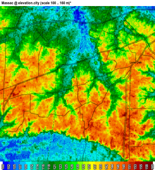 Zoom OUT 2x Massac, United States elevation map