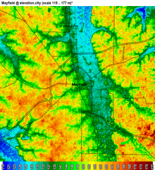 Zoom OUT 2x Mayfield, United States elevation map