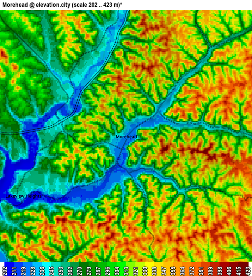 Zoom OUT 2x Morehead, United States elevation map